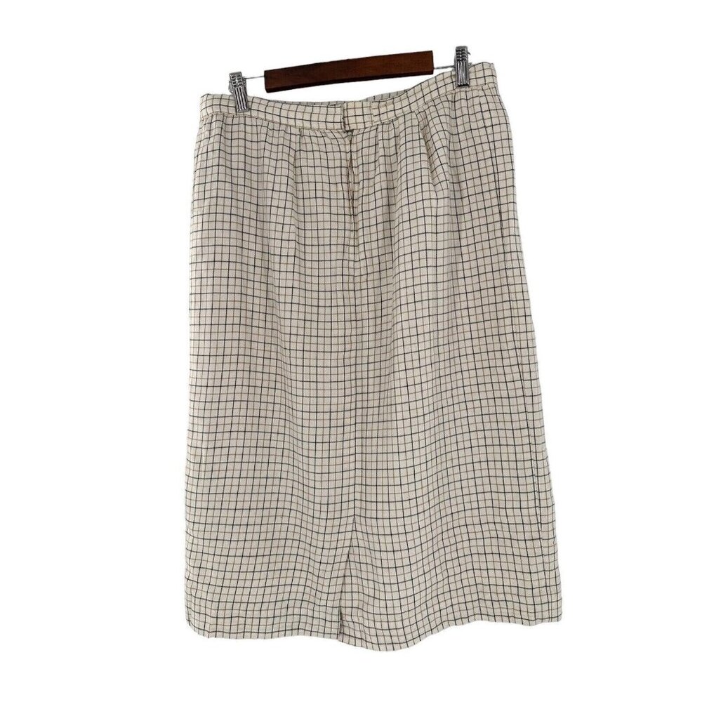 Vtg Liz Claiborne Beige Black Checkered Rayon Midi Skirt Size 12 Academia Money - Picture 4 of 13